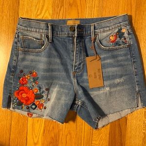 Driftwood Distressed Embroidered Jean Shorts